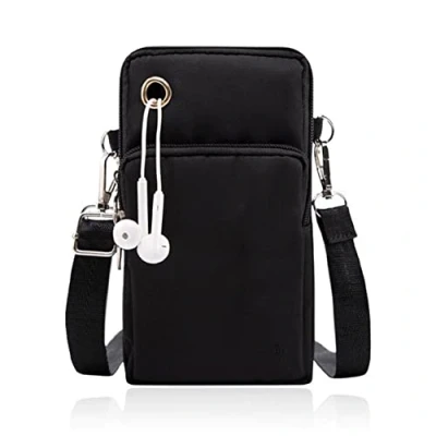 Image of FINDING CASE initial letter Printed Women Girls men Zipper Waterproof Nylon 3 Layers Crossbody Bags Wallet Cellphone Purse Shoulder Bag Wristlet Handbags Adjustable Strap (Black)