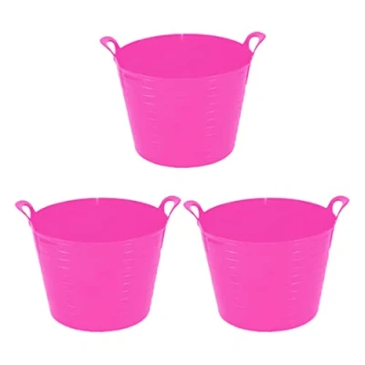 Image of 3 x 26 Litre Flexi Tub Garden Home Flexible Colour Storage Container Bucket Polyethylene Flex MADE IN U.K (Pink)