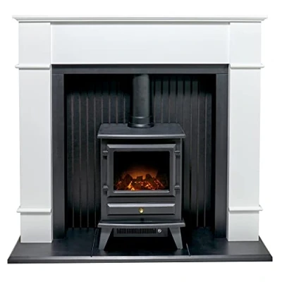Image of Adam Oxford Stove Fireplace in Pure White with Hudson Electric Black, 48 Inch