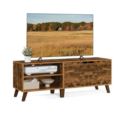 Image of VASAGLE TV Stand with 2 Doors, Adjustable Shelves, Length 140 cm, for 65 Inch TVs, Living Room, Dining Bedroom, Rustic Brown LTV027X01