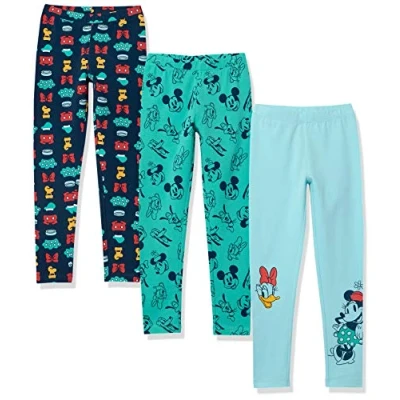 Image of Amazon Essentials Disney Marvel Star Wars Frozen Princess Girls&#039; Leggings, Pack of 3, Mickey and Friends, 11 12 Years