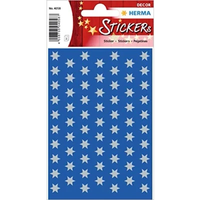 Image of HERMA 4058 Christmas Stickers, Silver Stars 6 Pointed (Diameter 8 mm, 201 Paper) Self Adhesive Decoration, Permanent Labels for Christmas, Gifts, Crafts, Advent Calendar