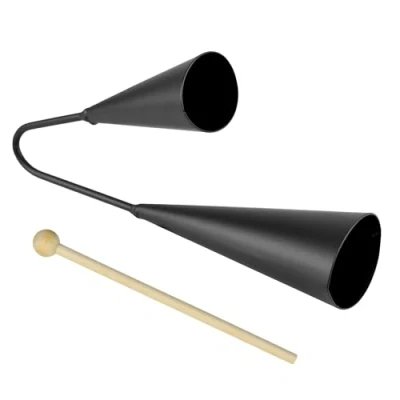 Image of A Star Two Tone Double Metal Samba Agogo Bells with Wooden Beater