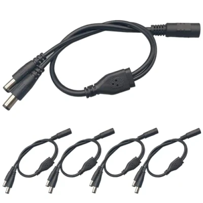 Image of QitinDasen 5Pcs Premium DC Power Splitter Cable, 1 Female to 2 Male Y 2.1 X 5.5mm Adapter for CCTV Security Cameras LED Strip Light