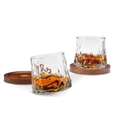 Image of Menkind Ingenious Rotating Whisky Glasses with Coasters Two Set Drinking Tumblers