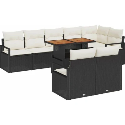 Image of vidaXL 9 Piece Garden Sofa Set with Cushions Black Poly Rattan Acacia