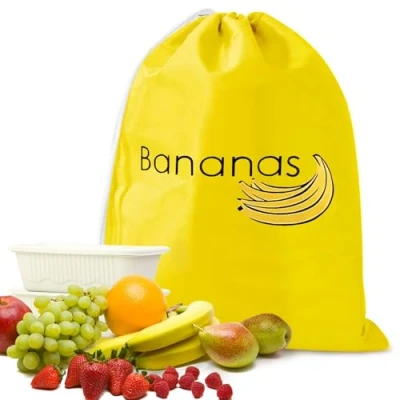 Image of Bananas Fresh Banana Bag, Reusable Yellow Drawstring Storage Bag Freezer Bags 38 x 28 cm, Stay Longer Food