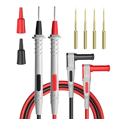 Image of Cleqee Silicone Multimeter Test Leads kit 4mm Banana Plug Probes with Gold Plated Sharp Needles Double layer Soft Cable 4.9ft/1.5m