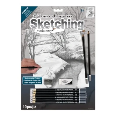 Image of Royal &amp; Langnickel 9 x 11 inch Winter Creek Pre Printed Sketching Made Easy Drawing Set