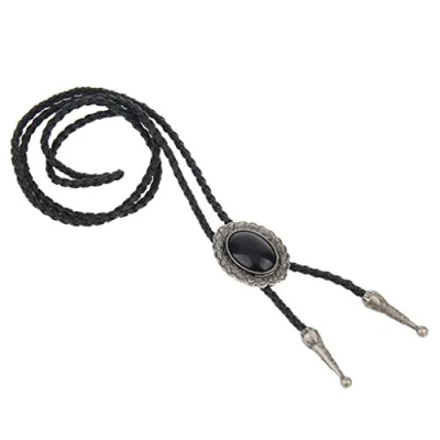 Image of LIANCHI Western Black Bolo tie for Men and Women Feather Hat Pendant,Native American Leather String (bolo Ellipse Silver)