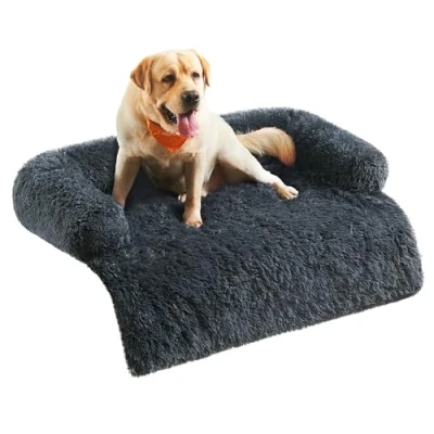 Image of Feandrea FluffyHug Dog Sofa Bed, Cover, Calming XXL, for Large Dogs, 122 x 95 18 cm, Dark Grey PGW224G02