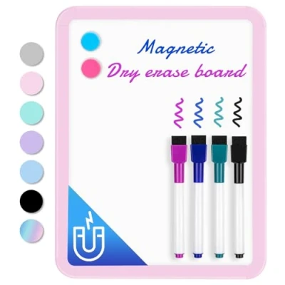 Image of VUSIGN Small White Board Dry Erase, 216 x 280 mm Magnetic Erase Board, Mini Whiteboard with Markers for Kids, Students, Fridge, Wall, Locker, Pink