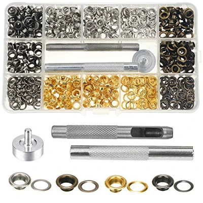 Image of Mesee 400 Sets 5mm Grommet Eyelets Kit for Leather, 4 Colors Metal Brass with Install Tools Fabric Clothing Shoes Bag Canvas Leather Belt DIY Scrapbooking Crafts