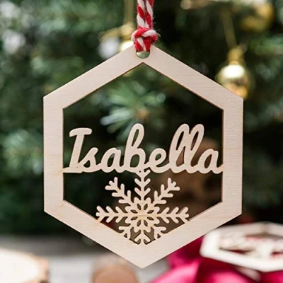 Image of Personalised Christmas Bauble Gift Any Name Wooden Hanging Tree Decoration Xmas Decor