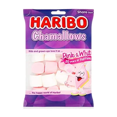 Image of Haribo Pink and White Marshmallows 1.7kg Chamallows Bulk Sweets, 140g pack of 12