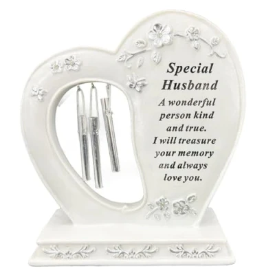 Image of Angraves Special Husband Graveside Memorial Wind Chime Heart Grave Plaque Ornament Decoration