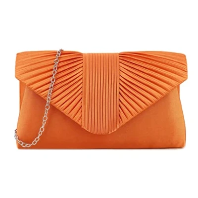 Image of LeahWard Women&#039;s Satin Fabric Flap Clutch Bag Prom Wedding Party Evening Shoulder Handbag (Orange)