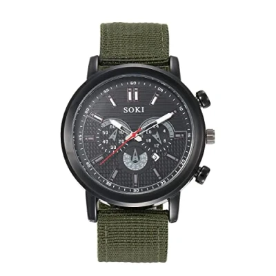 Image of JewelryWe Mens Military Watch Nylon Strap Analog Quartz Calendar Luminous Wristwatch Cool Business Casual Dress Watch, for Fathers Day