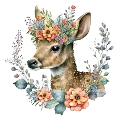 Image of 20 Napkins Animal Motifs Deer with Flower Wreath as Table Decoration Paper Motif Also for Decoupage and 33 x cm