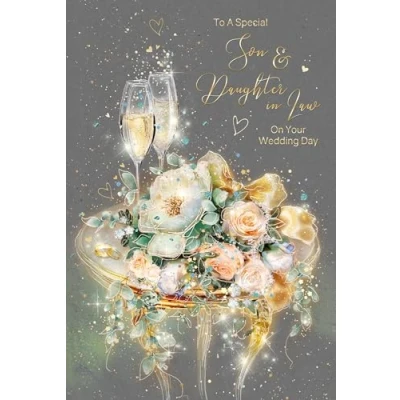 Image of Luxury Son and Daughter in Law Wedding Day Greeting Card From The Grace Range Gold Foil Finish Envelope