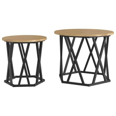 Image of vidaXL Artisan Oak Metal Solid Wood Compact Modern Round Coffee Table Geometric Design for Living Room &amp; Flats Easy Maintenance 50 kg Capacity