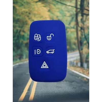 Image of StyleC Silicone Key Case cover compatible with Discovery 4 Freelander 3 Land Range Rover Sport fob protector (Blue)