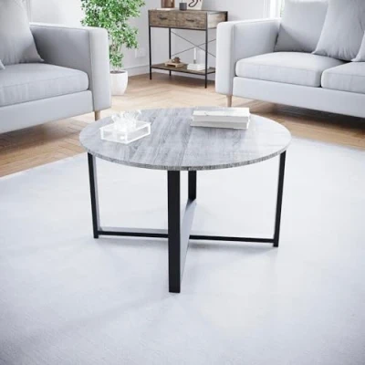 Image of Vida Designs Brooklyn Round Coffee Table for Living Room with Metal Legs (Grey)