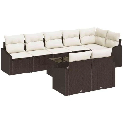 Image of vidaXL 8 Piece Garden Sofa Set with Cushions Grey Poly Rattan