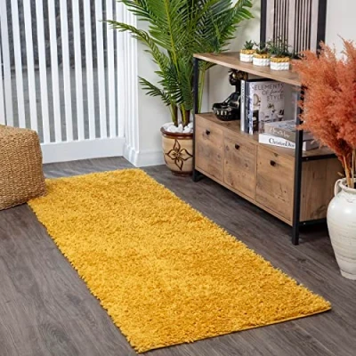 Image of Livabliss Home Shaggy Rug Modern Runner Rugs Living Room, Hallway 80x220 cm, Soft for Bedroom Neutral Boho Fluffy Rug, Easy Care Plush Thick Pile Yellow