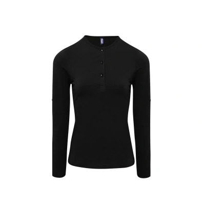 Image of Premier Unisex Womens/Ladies Long John Roll Sleeve Tee (Black) Size Small