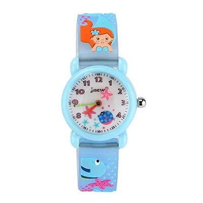 Image of ele ELEOPTION Children&#039;s Watch Waterproof 3D Cute Cartoon Design Round Dial Silicone Rubber Jelly Color Band Quartz Wristwatch for Little Xmas Girls Boy Kids Children (Little Mermaid, Blue)