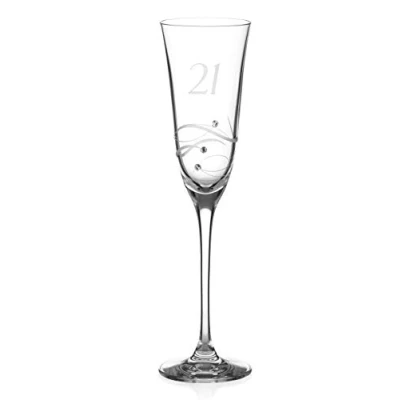 Image of DIAMANTE Swarovski 21st Birthday Champagne Glass Single Crystal Flute with a Hand Etched “21 Embellished Crystals