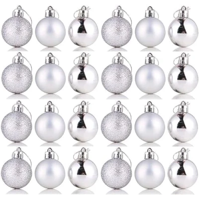 Image of Pack Of 32 Bubbles Silver Christmas Tree Decorations Balls 25mm, Shatterproof Ball Ornaments, Decor, Party, Wedding