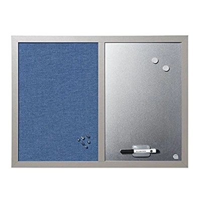 Image of Bi Office Combination Board Blue Pearl, Silver Finish Magnetic Dry Erase / Softtouch Notice Board, 60 x 45 cm