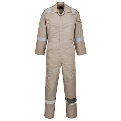 Image of Portwest FR21 Men&#039;s Lightweight Fireproof Overalls Flame Resistant Anti Static Welding Coverall Boiler Suit Khaki, X Large