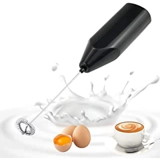 Image of ADEK Black Electric Milk Frother Handheld Whisk Foam Maker for Coffee Battery Operated Blender Handy Stainless Steel Whisker Lattes Cappuccino Matcha and Hot Chocolate