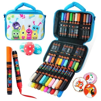 Image of YPLUS Acrylic Paint Pens for Kids, Permanent Fabric Markers Waterproof, Painting Rock Clothes Wood and More 40 Colours with Bag Blue