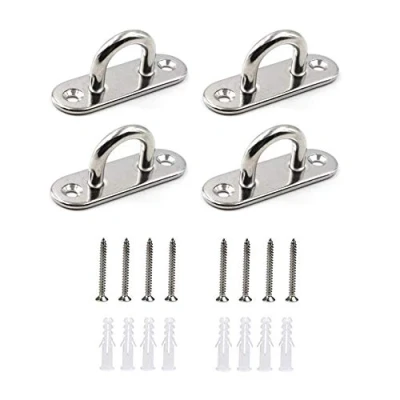 Image of HOMPER 4Pcs M6 304 Stainless Steel Oblong Pad Eye Plate, Marine Hardware Staple Hook Loop With 12 Screws and Plastic Plugs