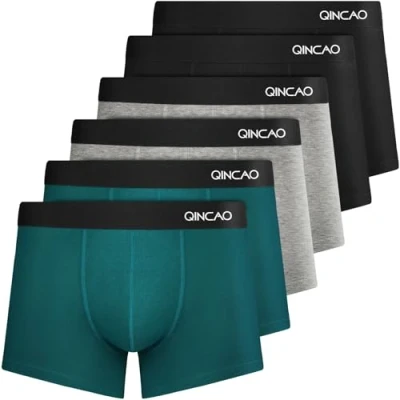 Image of QINCAO Boxer Shorts Mens 6 Pack, No Itchy Labels, Cotton Underwear Retro Trunks, Gift Set