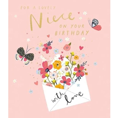 Image of Paperlink Illustrated &#039;Happy Birthday Niece&#039; Card Envelope Full Of Flowers For Her Golf Foil Finish