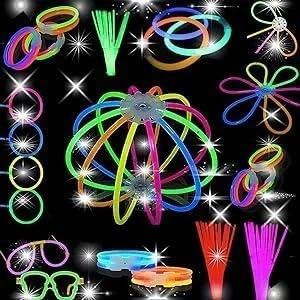 Image of JANNGII 100 Pcs Glowsticks Bulk Party Favours 8&quot; Glow In The Dark Supplies, Light Sticks for Neon Necklaces And Bracelets Adults Kids (100 Connectors)