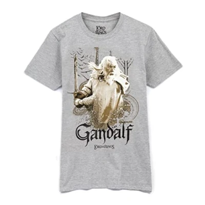 Image of The Lord Of Rings Mens T Shirt Adults Womens Gandalf Wizard Sword Character Grey Top Movie Merchandise