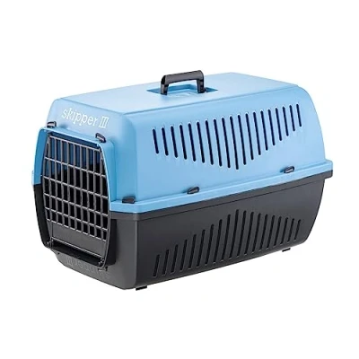 Image of Ferplast Cat Carrier SKIPPER 3, Dog Carrier, Pet for Small Dogs and Cats max 10 Kg, Travel Crate, 62 x 41 h 38 cm, in Plastic with Folding Handle, Blue