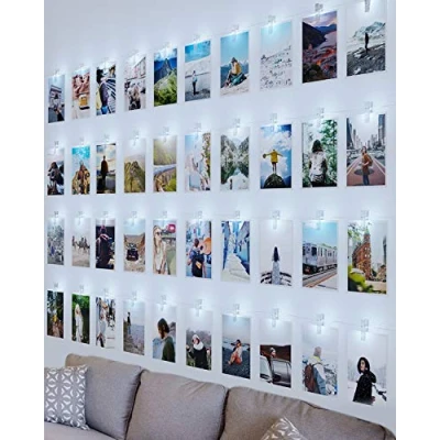 Image of 100 LED Photo Clip String Lights, Litogo10M Peg Fairy Lights with 60 Clips Indoor Battery Powered Cooper Wire Hanging Frames Decoration for Bedroom Wedding Party Xmas (Cool White)