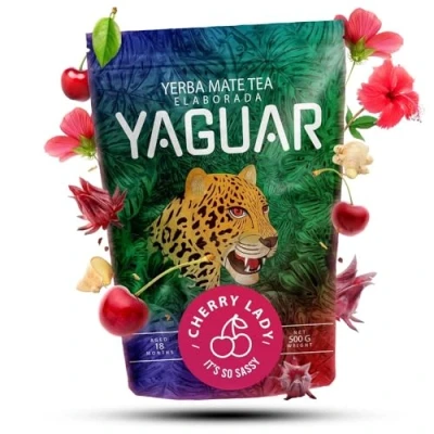Image of Yaguar Yerba Mate Tea Cherry Lady 0,5kg Brazilian 500g Fruit &amp; Herbal Smoke Dried Hibiscus Rooibos Ginger Natural Energy Drink Loose Leaf