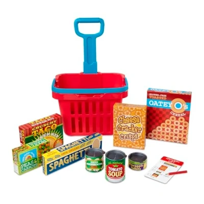Image of Melissa &amp; Doug Fill Roll Grocery Basket Play Set, Food, Durable Construction, 11 Pieces