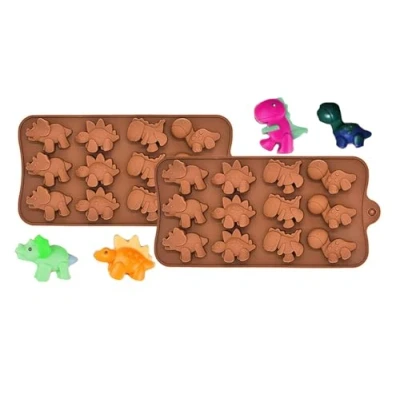 Image of Dinosaur Silicone Chocolate Mold Bamutu Shaped Molds 2 Pack 12 Cavity Food Grade for Candy Gummy Jelly, Ice Cube Tray