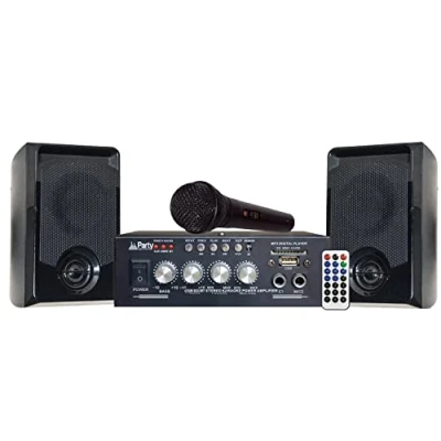 Image of PARTY Light &amp; Sound KA100 Karaoke kit with 1 amplifier (2x50w), mic and 2 speakers (2x50W) USB, Bluetooth SD Black