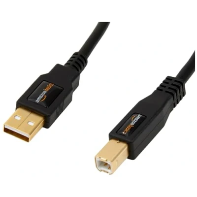 Image of Amazon Basics USB A to B 2.0 Cable for Printer or External Hard Drive, Gold Plated Connectors, 1.8 m, Black