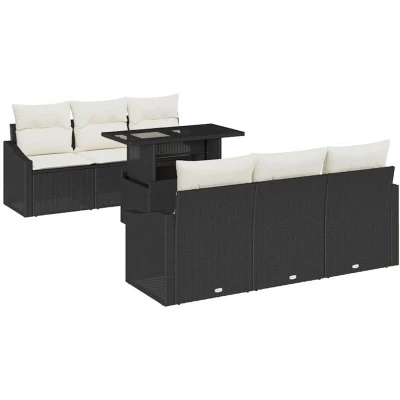 Image of vidaXL 7 Piece Garden Sofa Set with Cushions Black Poly Rattan